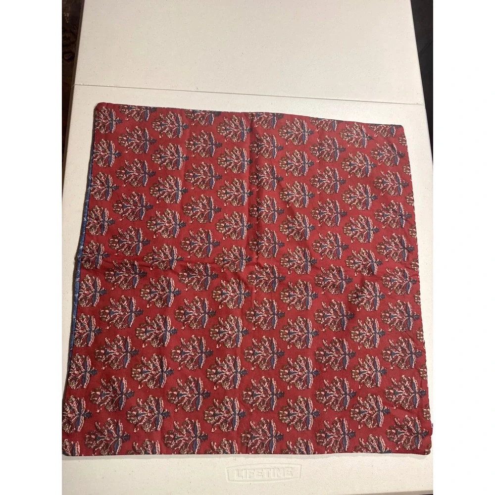 Pottery Barn Tillery Reversible Pillow Cover Red Floral Blue Geometric 20x20